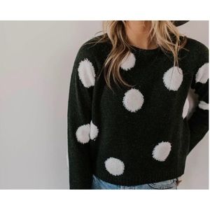 Lumière Green and White Polka Dot Cropped Sweater